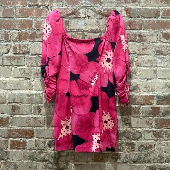 Hutch Floral Pink and Black Puff Sleeve Dress Size 4 - Picture 6 of 9
